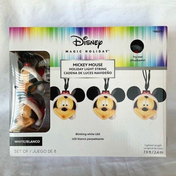 Mickey Mouse Light String Set of 8 Blinking Lights Disney New Holiday Light Set - Picture 1 of 3